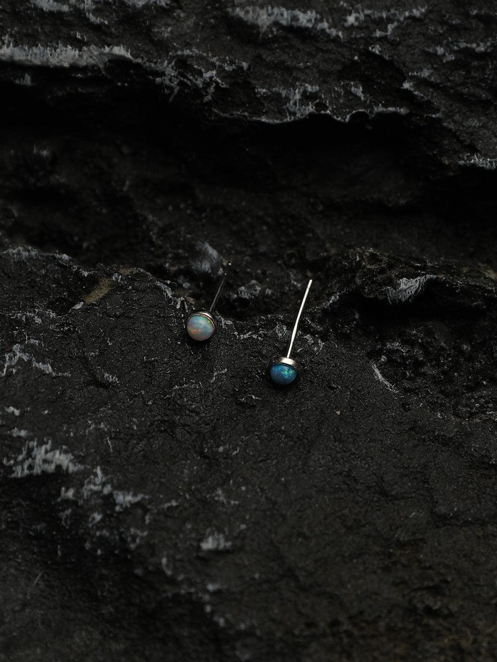 Blue Amber Stud Earrings