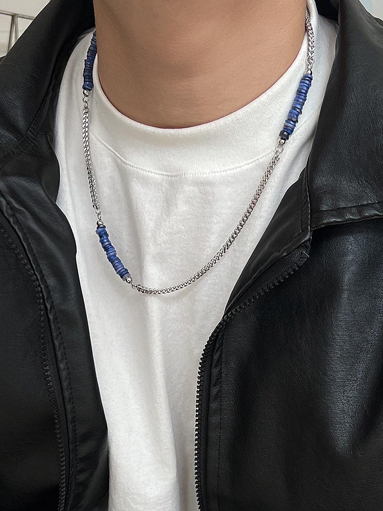 Blue Bead Stitching Necklace