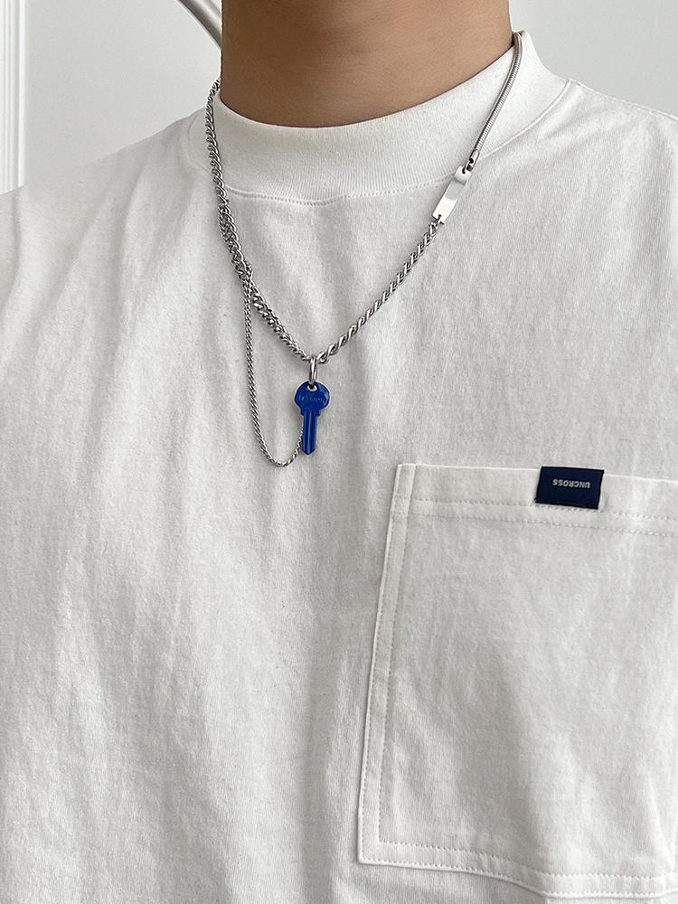 Blue Key Pendant Necklace