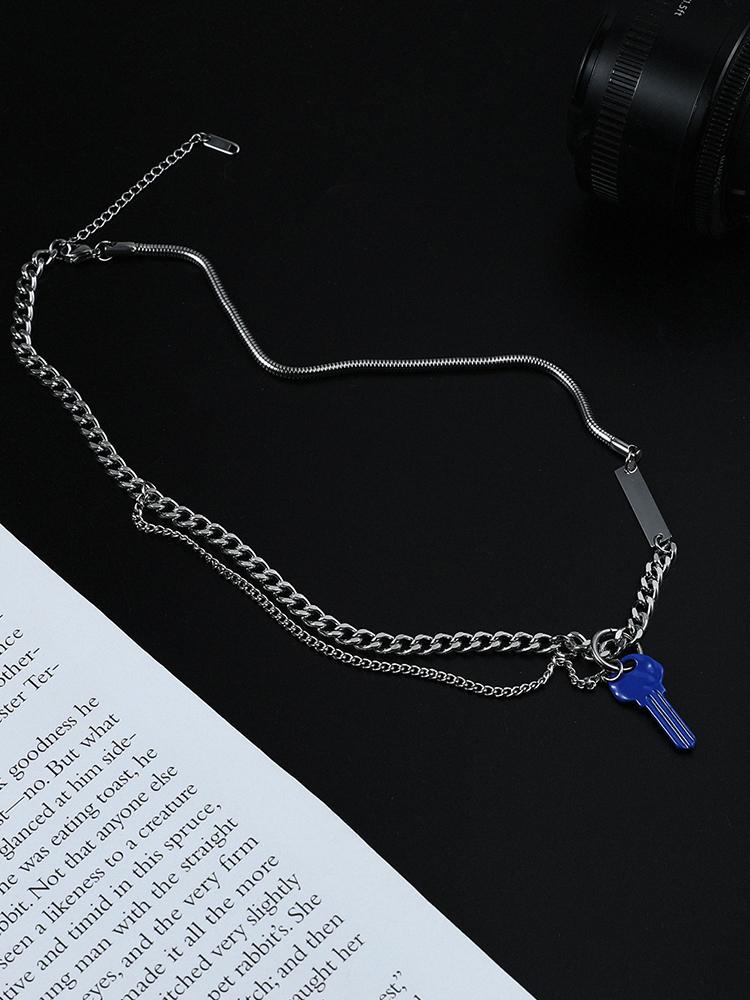 Blue Key Pendant Necklace
