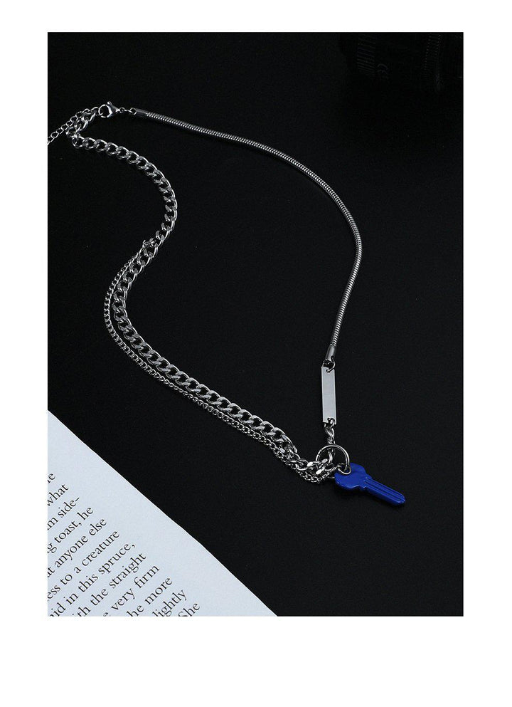 Blue Key Pendant Necklace