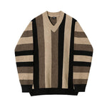 Brown V Neck Striped Sweater
