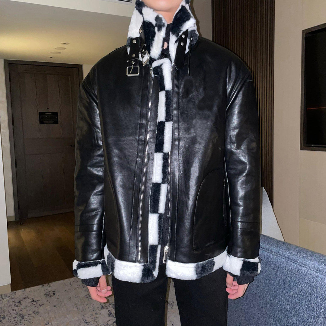 Checkerboard Fur Pu Jacket