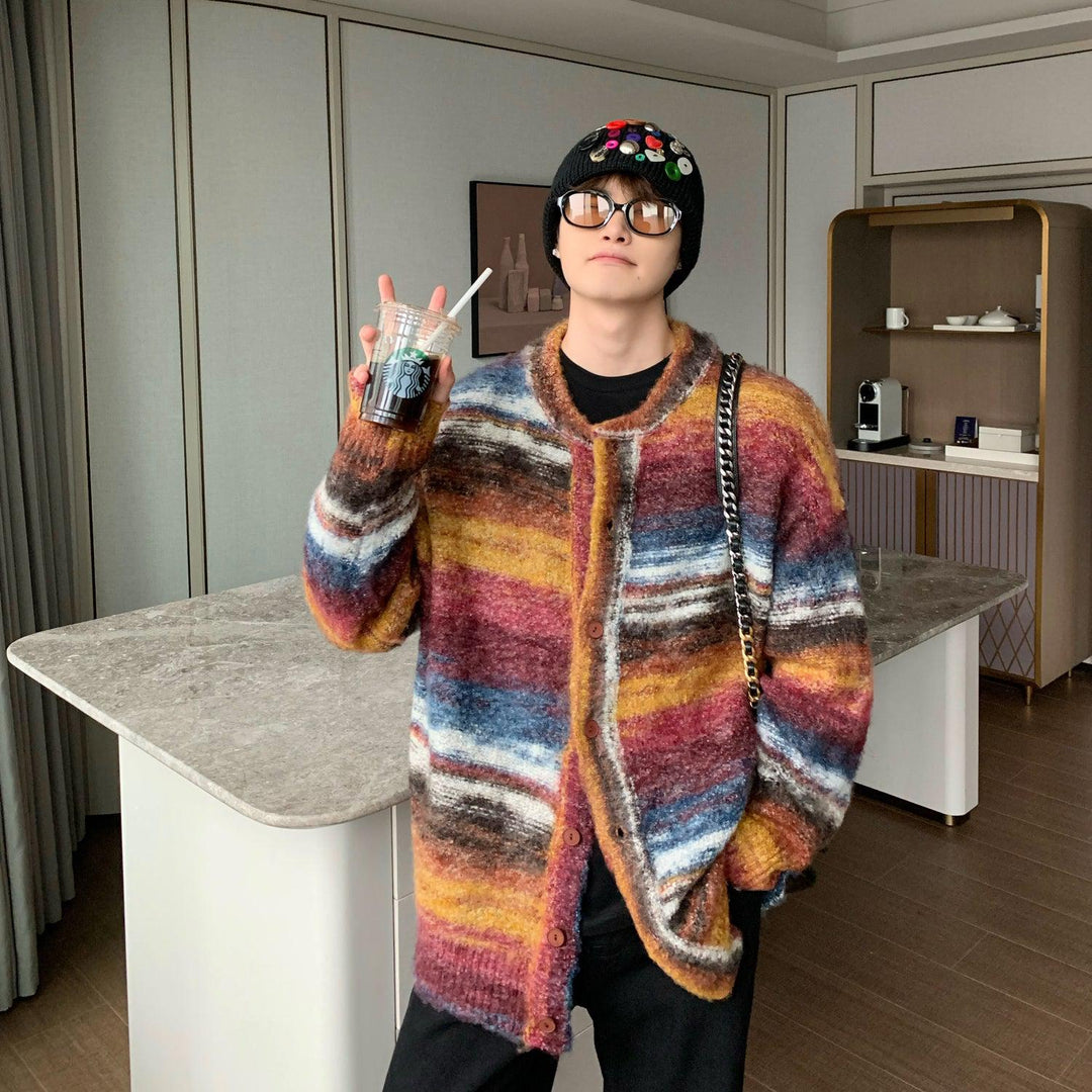 Contrast Color V-neck Cardigan Jacket