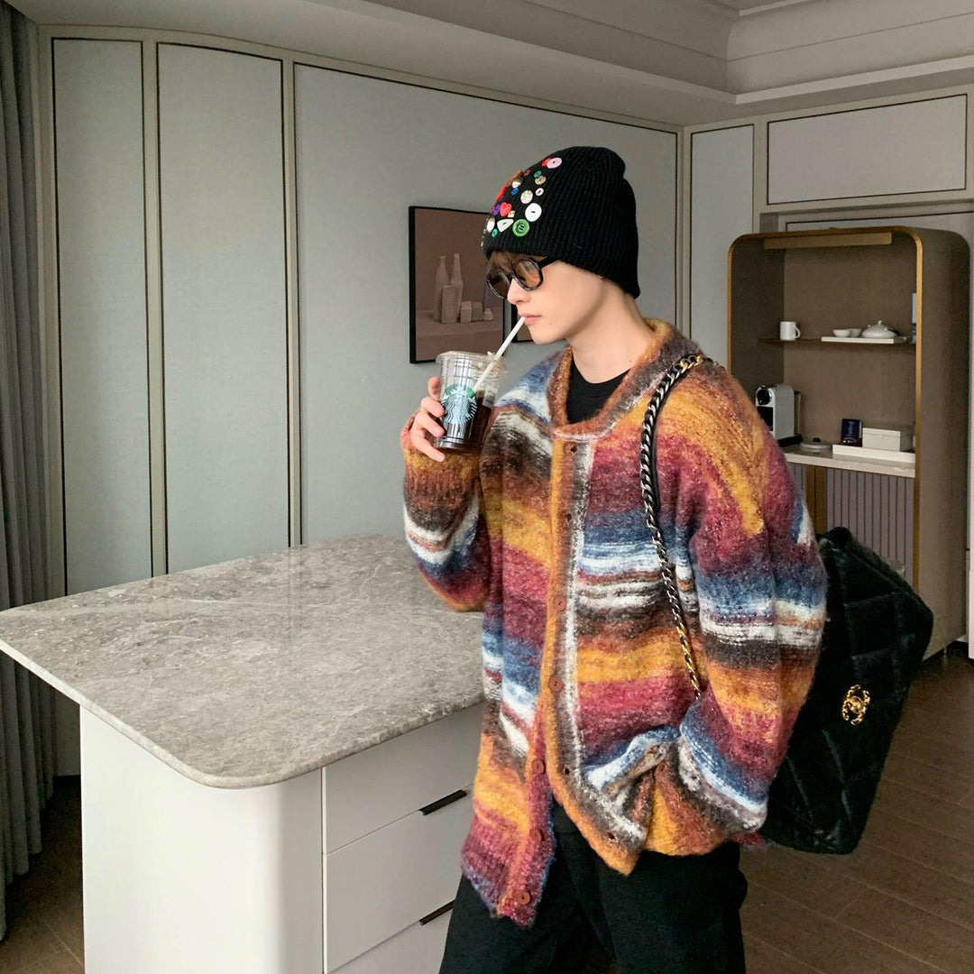 Contrast Color V-neck Cardigan Jacket