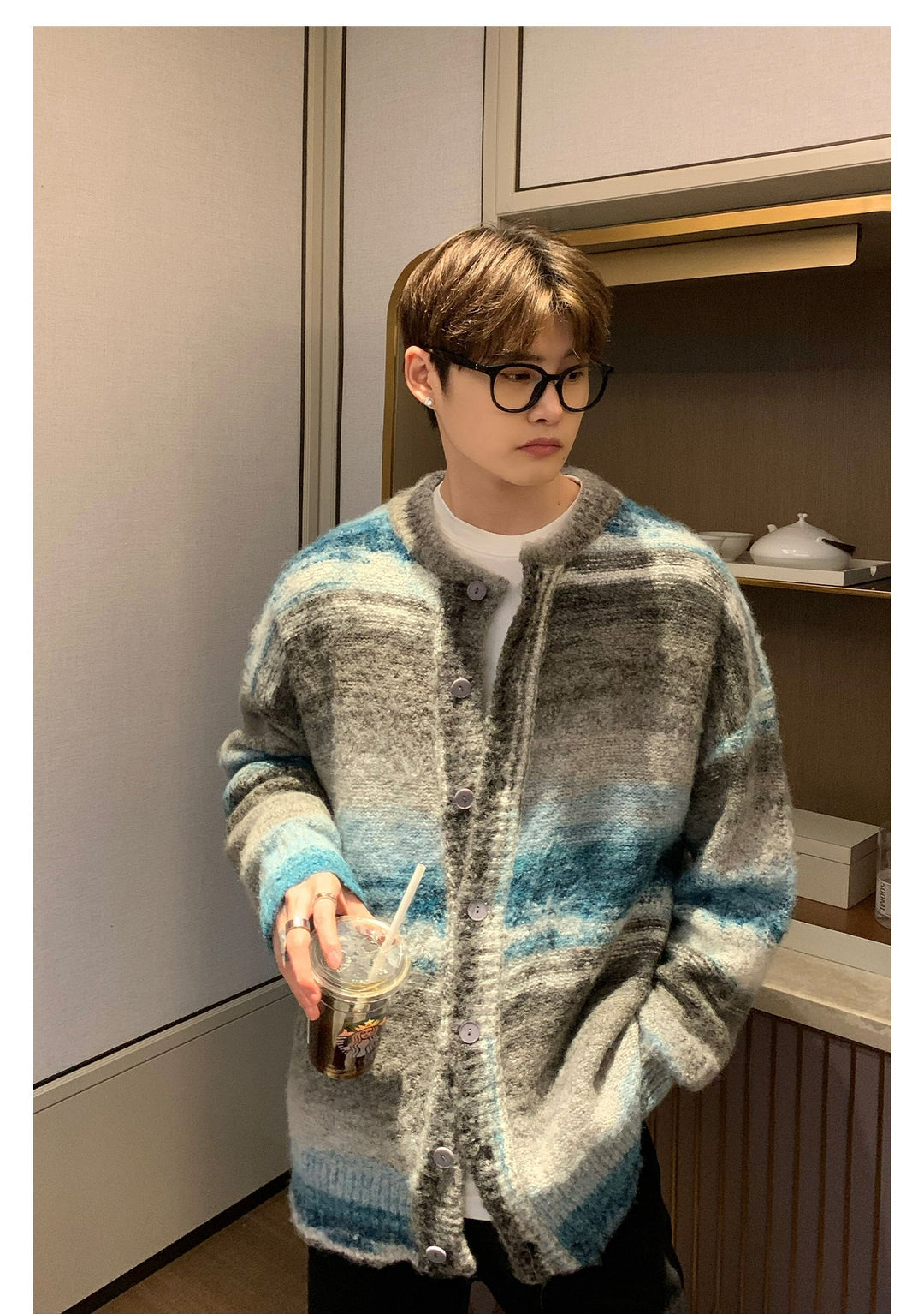 Contrast Color V-neck Cardigan Jacket