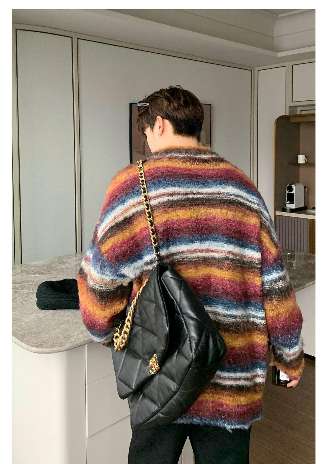 Contrast Color V-neck Cardigan Jacket