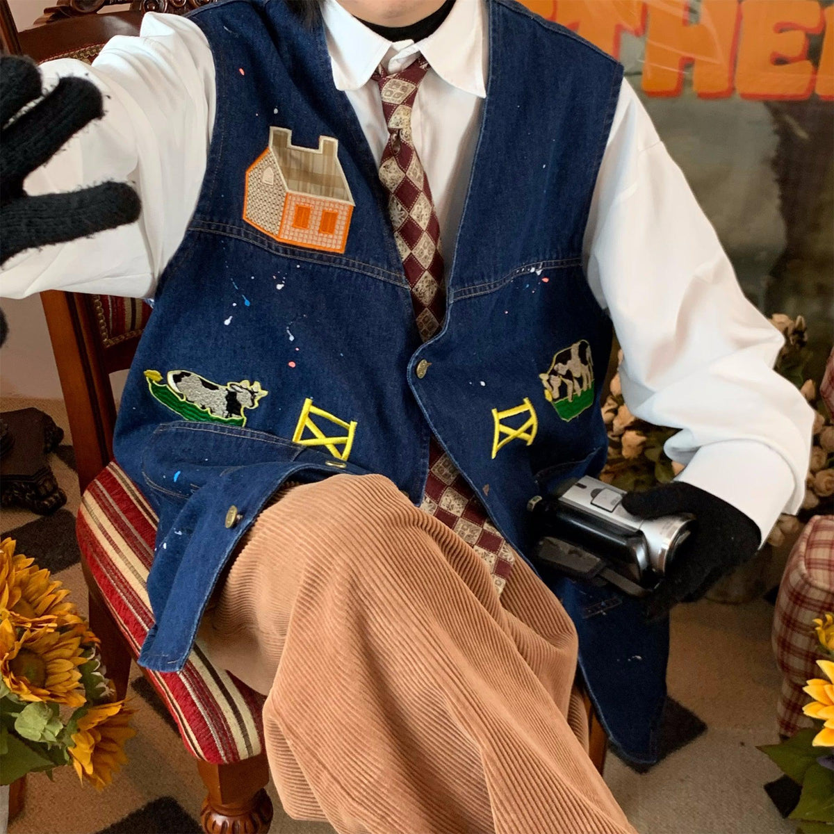 Cows Print Denim Vest