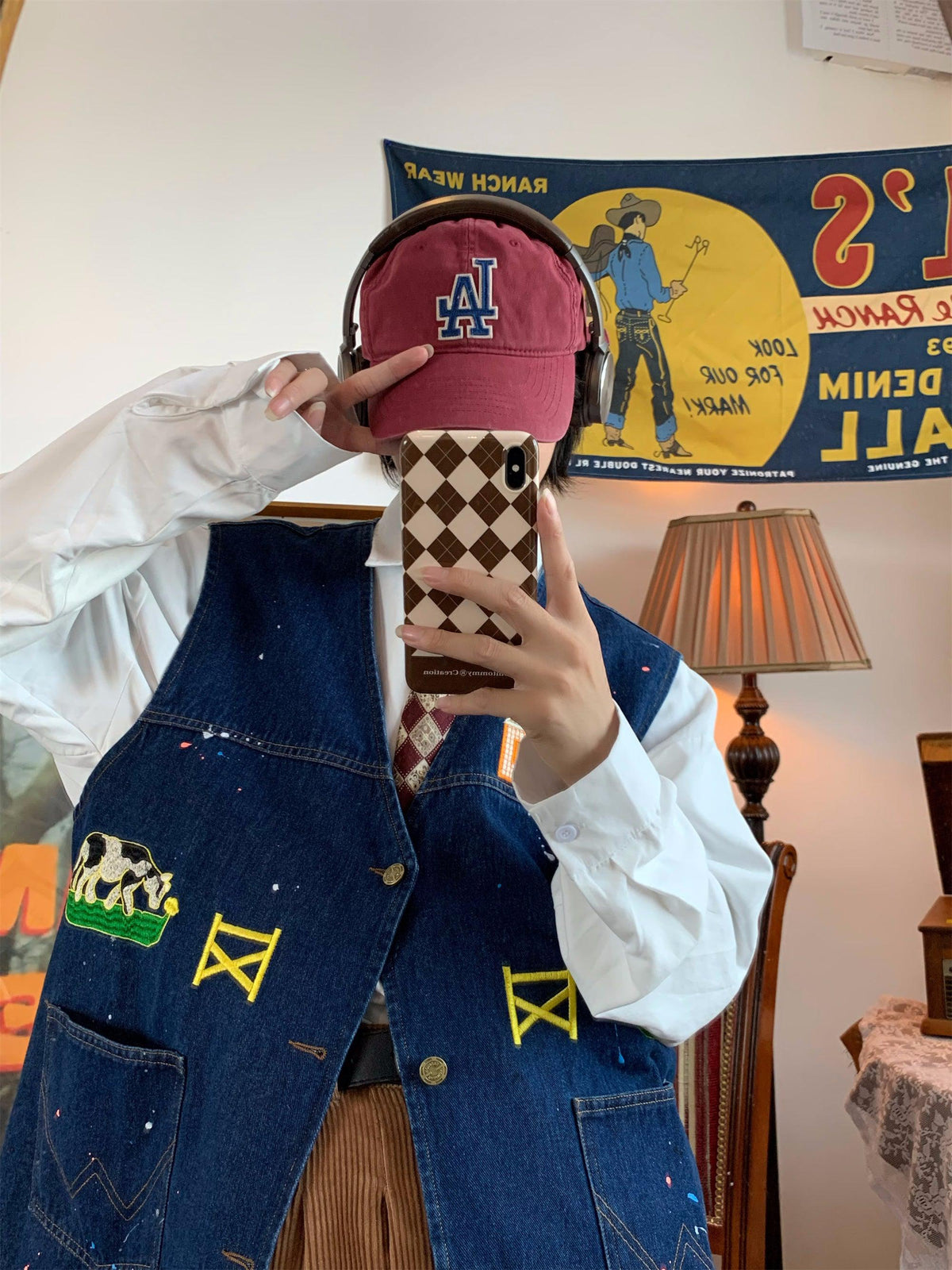 Cows Print Denim Vest