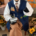 Cows Print Denim Vest