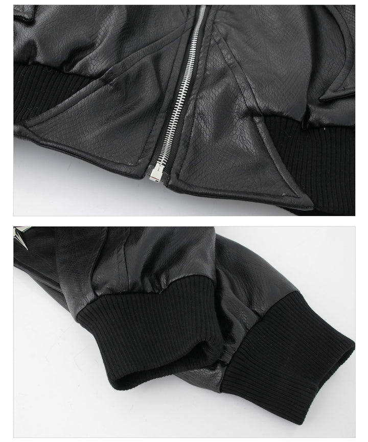 Cropped Faux Leather Biker Jacket
