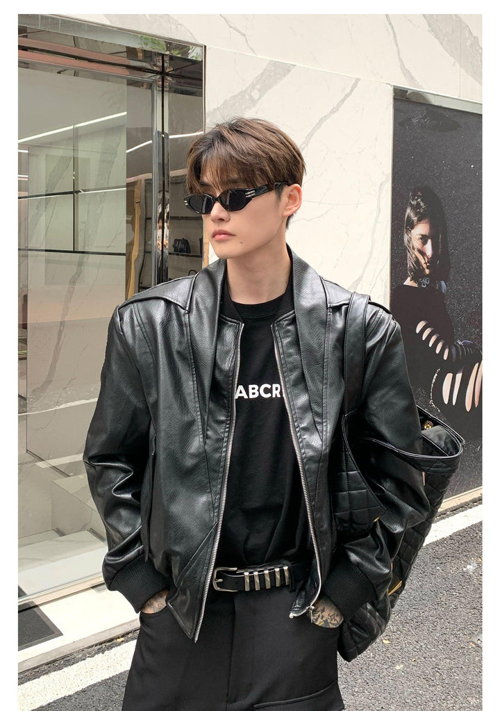 Cropped Faux Leather Biker Jacket