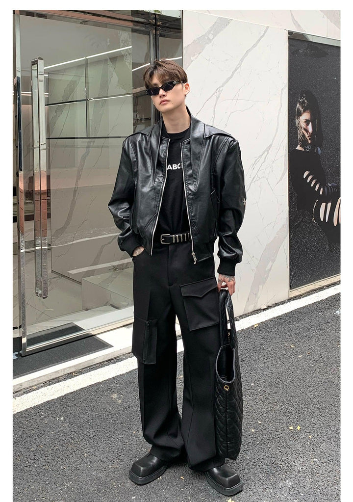 Cropped Faux Leather Biker Jacket