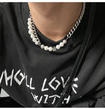 Cuban Chain Pearl Stitching Necklace