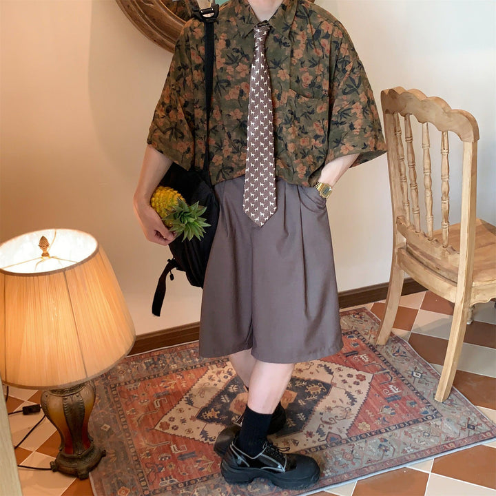 Dark Green Floral Shirt (No Tie)