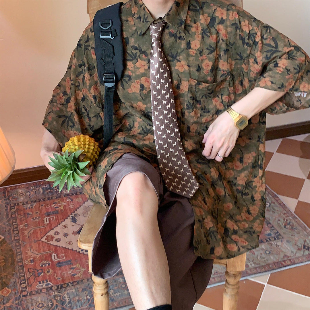 Dark Green Floral Shirt (No Tie)