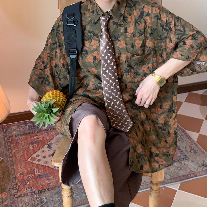 Dark Green Floral Shirt (No Tie)