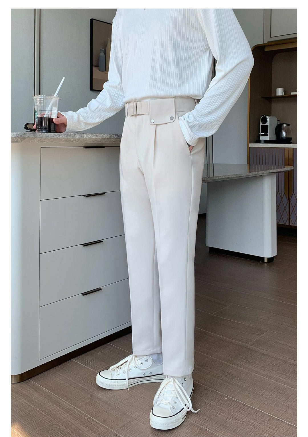 Drape Wide-Leg Pants With Belt