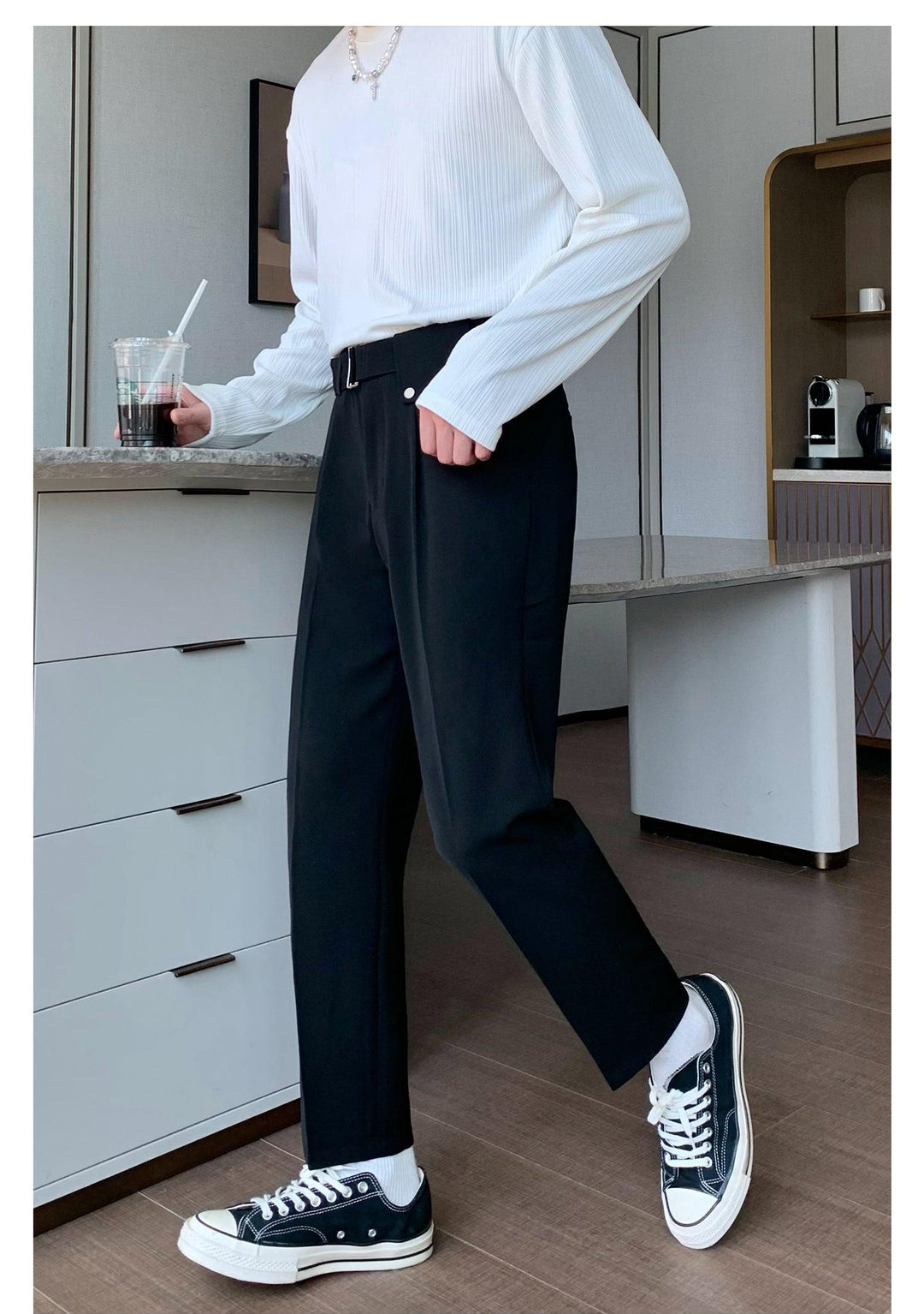 Drape Wide-Leg Pants With Belt