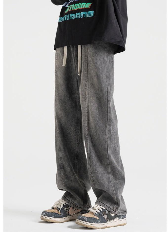 Drawstring Unisex Elastic Waist Jeans