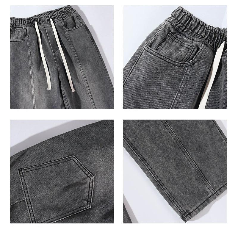 Drawstring Unisex Elastic Waist Jeans