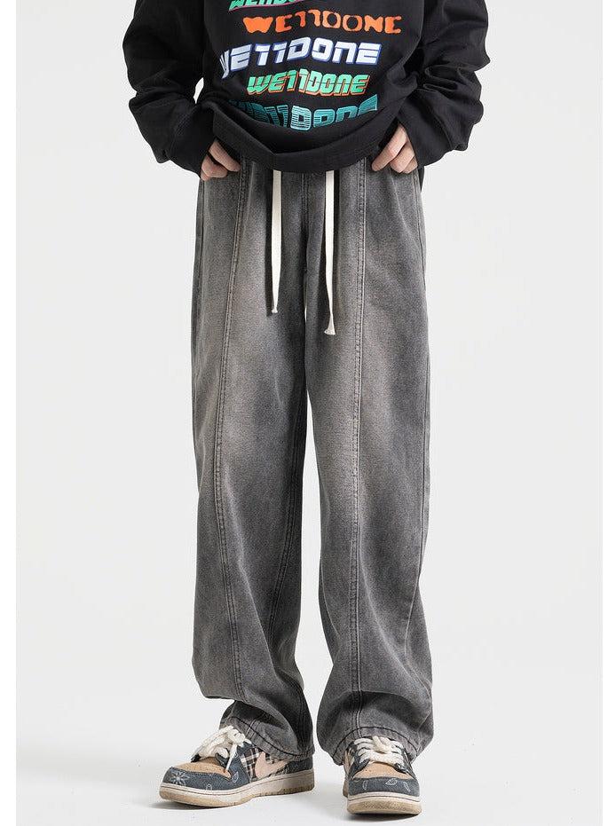 Drawstring Unisex Elastic Waist Jeans