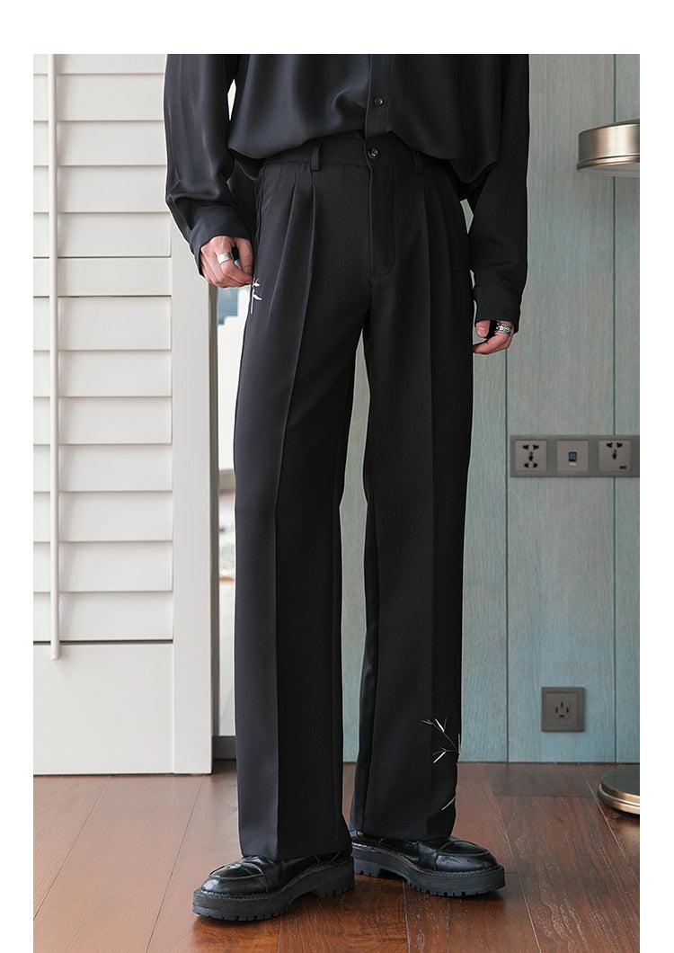 Elastic Embroidered Casual Long Pants