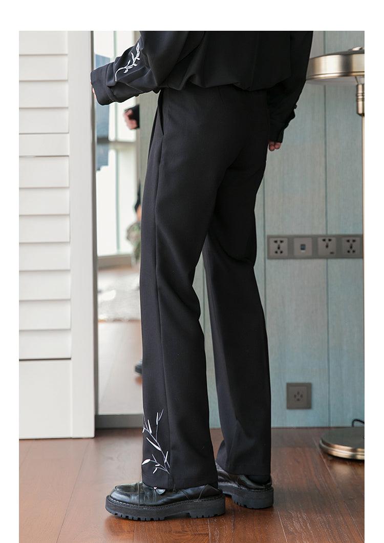 Elastic Embroidered Casual Long Pants