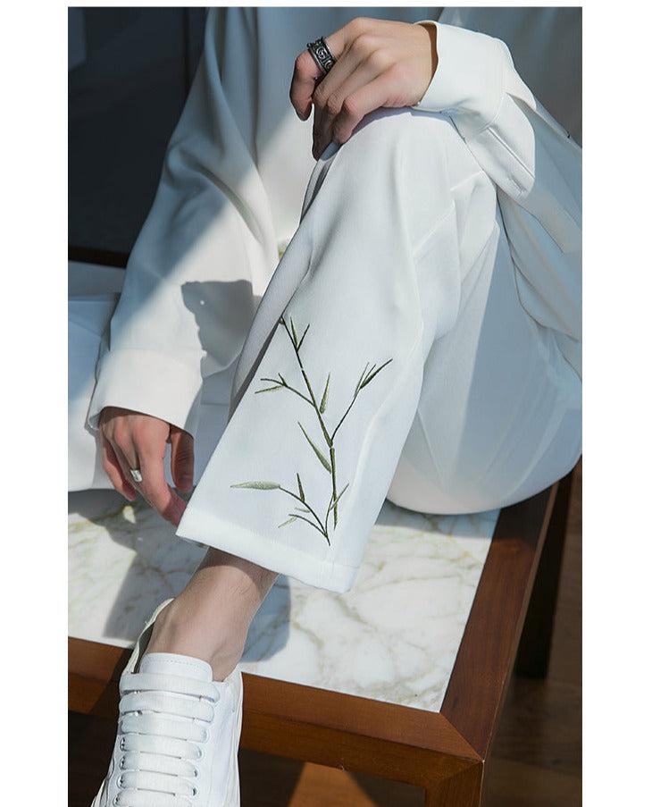 Elastic Embroidered Casual Long Pants