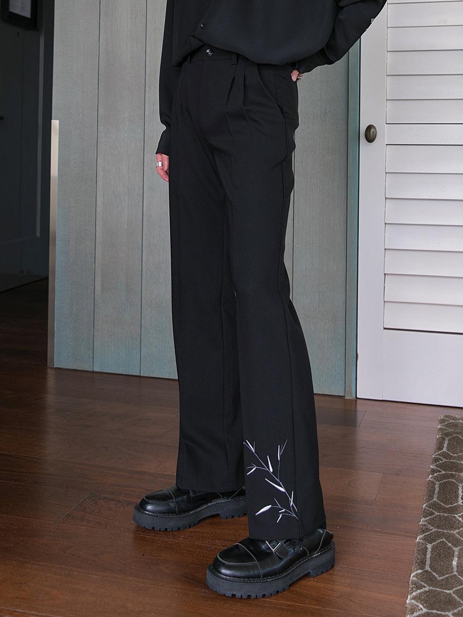 Elastic Embroidered Casual Long Pants