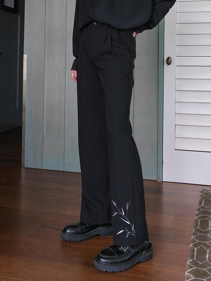 Elastic Embroidered Casual Long Pants