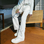 Elastic Embroidered Casual Long Pants