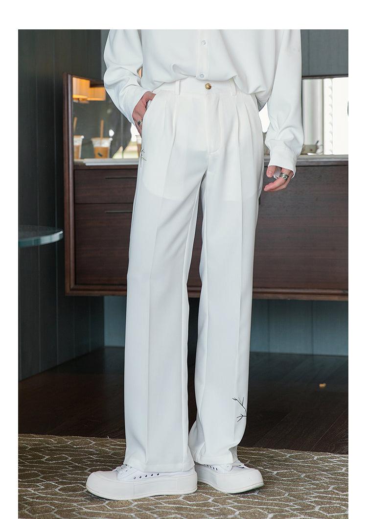Elastic Embroidered Casual Long Pants