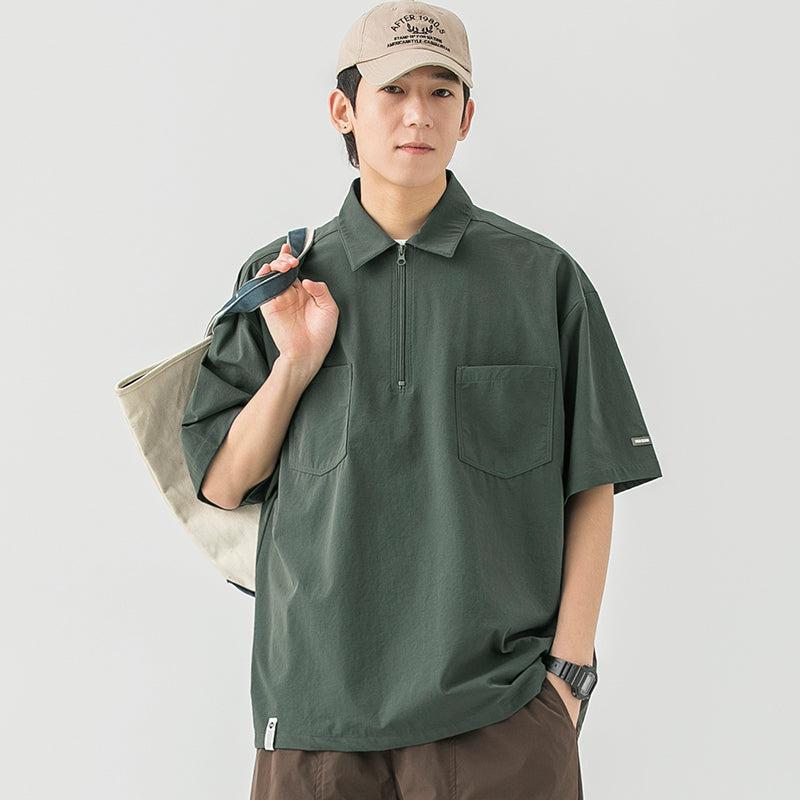 Elastic Lapel Pocket T-Shirt