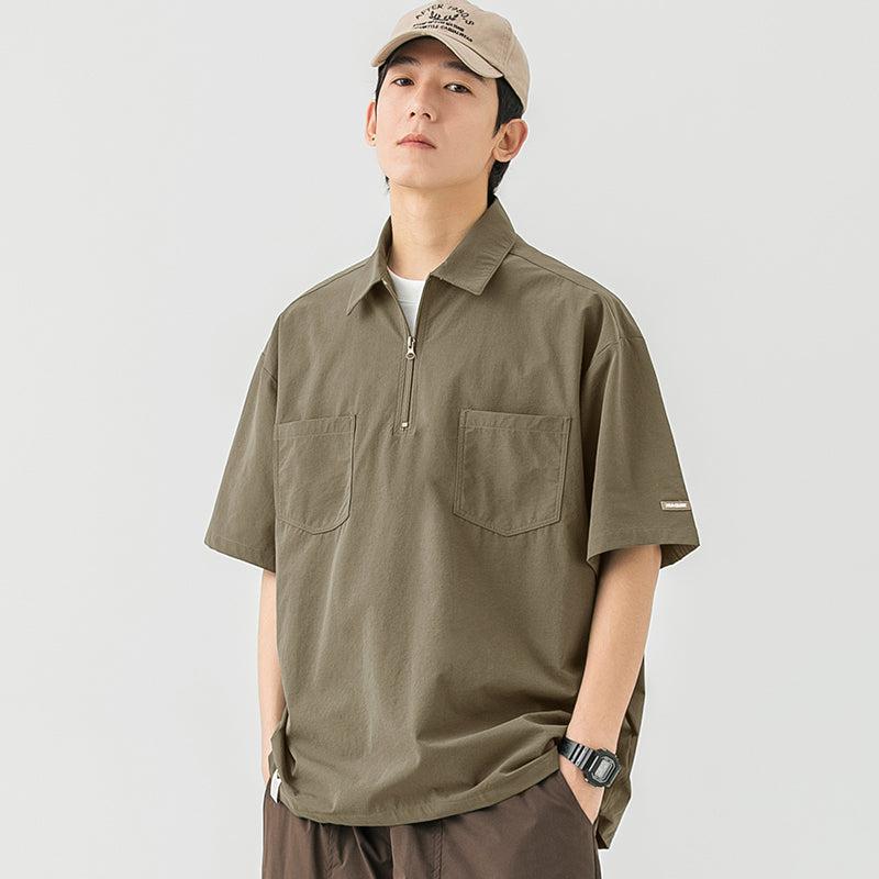 Elastic Lapel Pocket T-Shirt