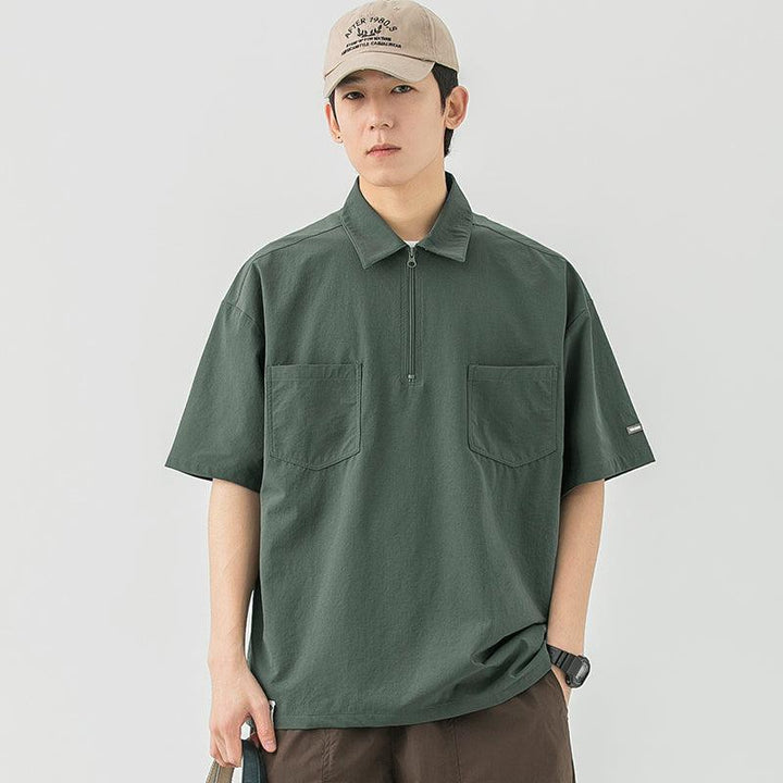 Elastic Lapel Pocket T-Shirt