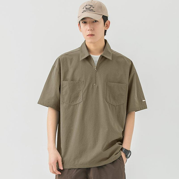 Elastic Lapel Pocket T-Shirt