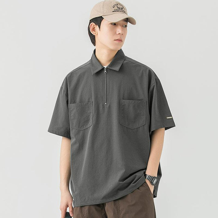 Elastic Lapel Pocket T-Shirt