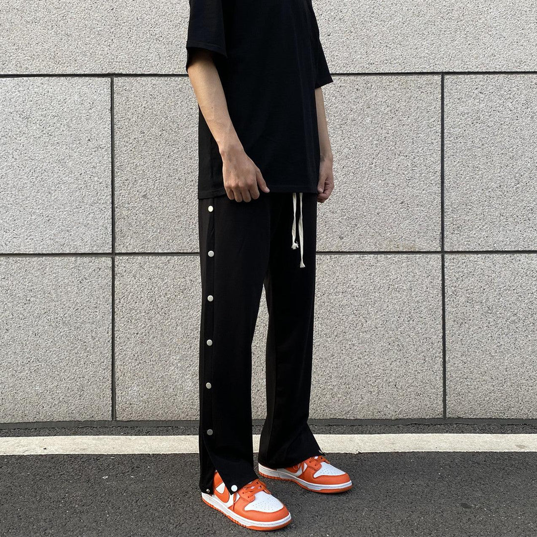 Elastic Straight Slit Pants