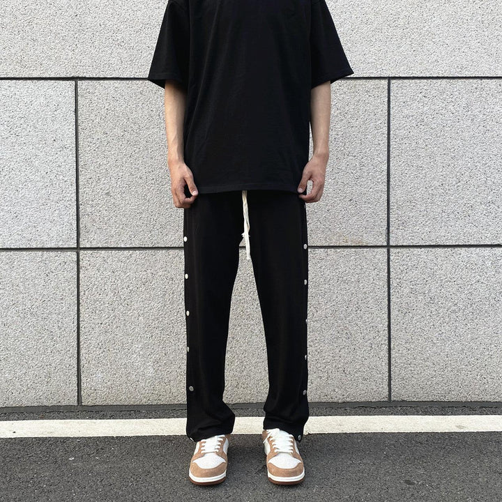 Elastic Straight Slit Pants