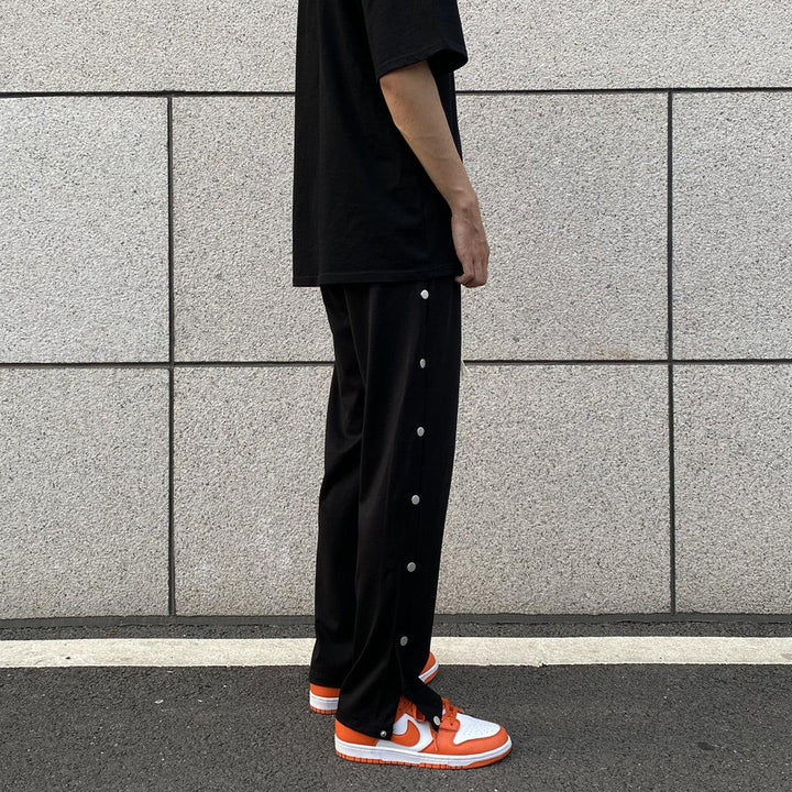 Elastic Straight Slit Pants