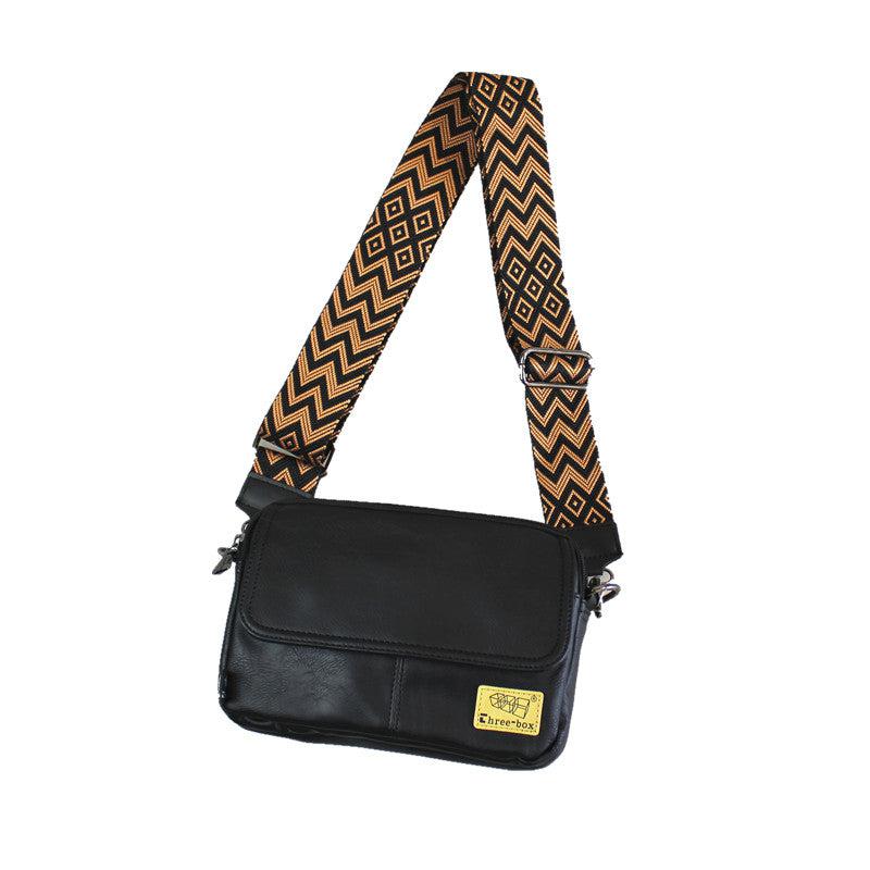 Faux Leather Diagonal Black Flap Bag