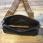 Faux Leather Diagonal Black Flap Bag
