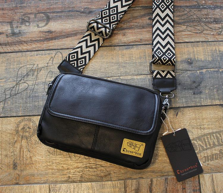 Faux Leather Diagonal Black Flap Bag