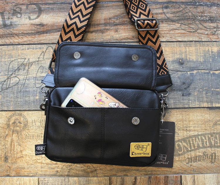 Faux Leather Diagonal Black Flap Bag
