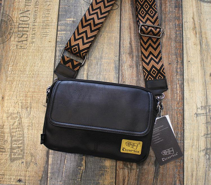 Faux Leather Diagonal Black Flap Bag