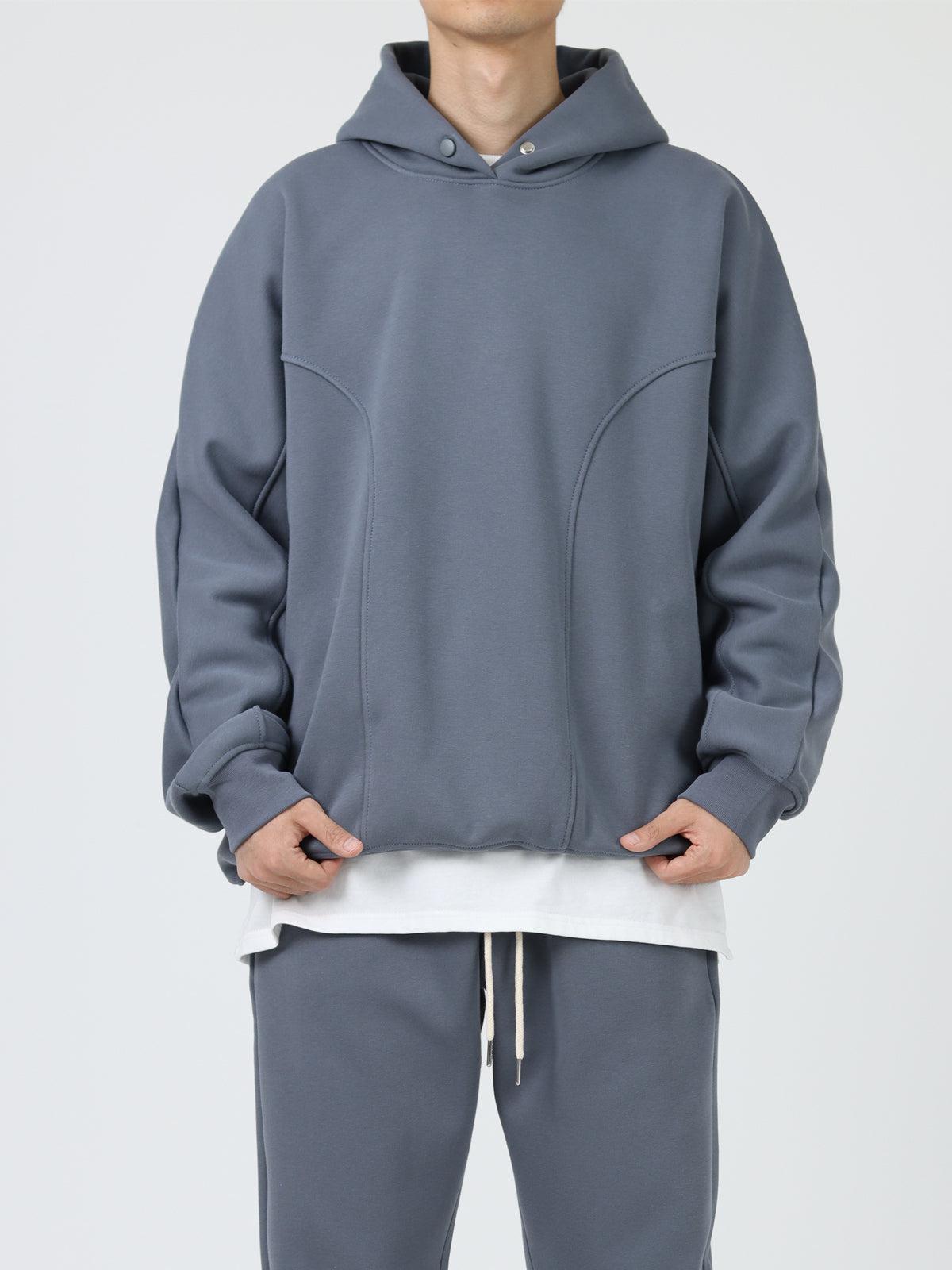 Fleece Plus Velvet Stitching Button Hooded Sweater