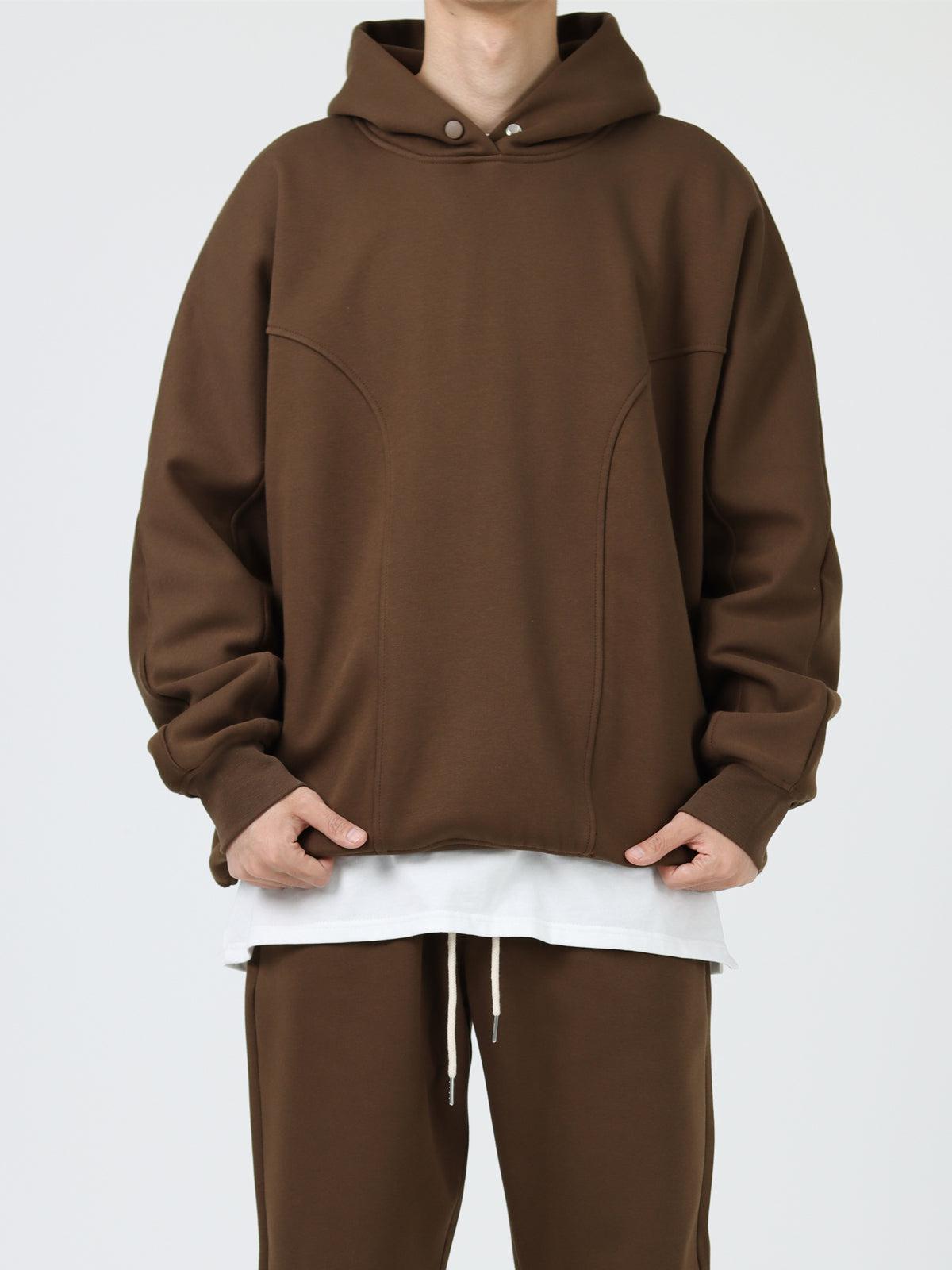 Fleece Plus Velvet Stitching Button Hooded Sweater