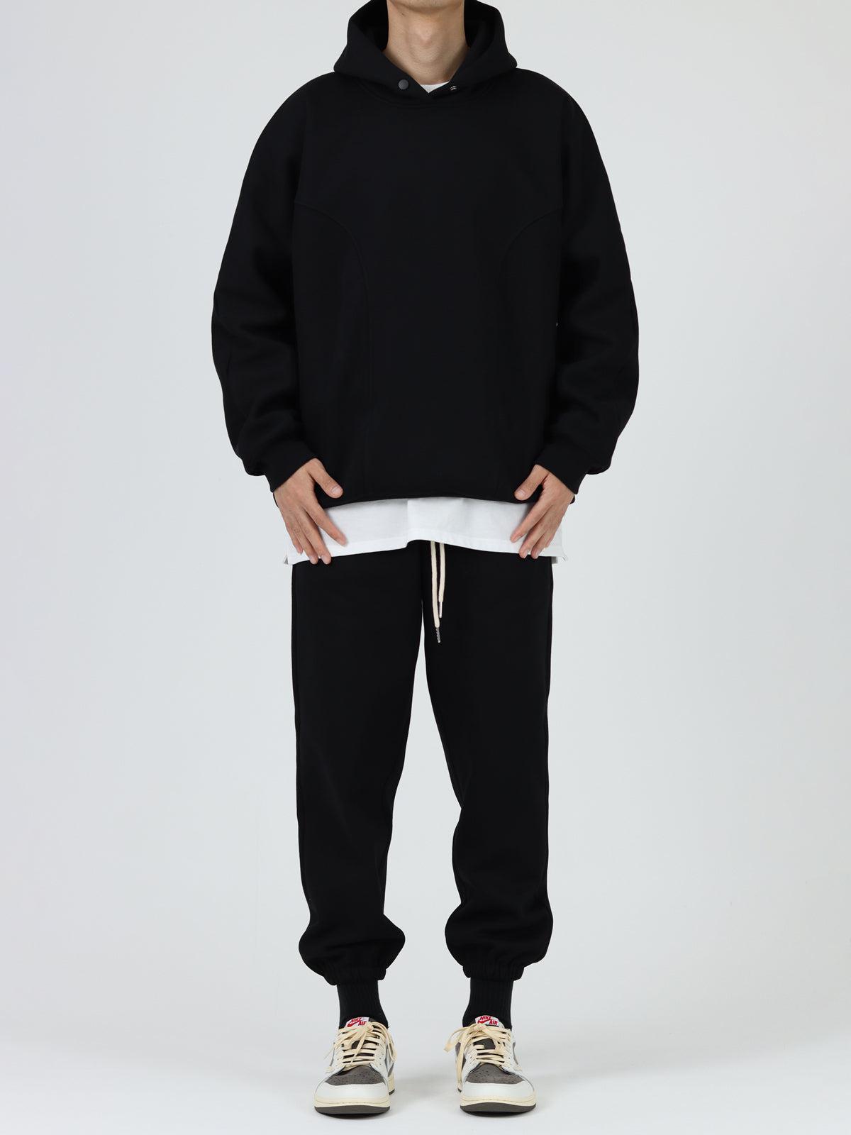 Fleece Plus Velvet Stitching Button Hooded Sweater