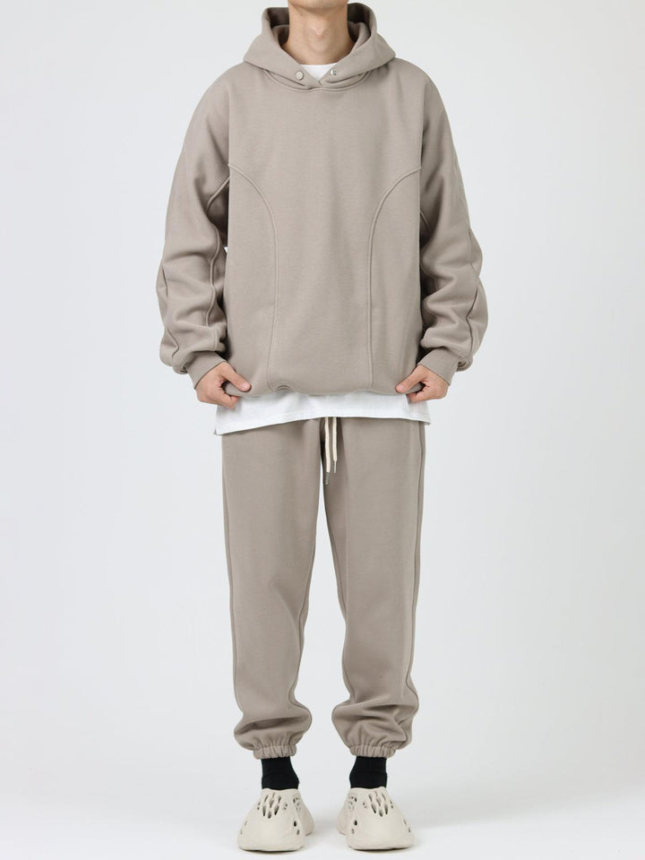 Fleece Plus Velvet Stitching Button Hooded Sweater